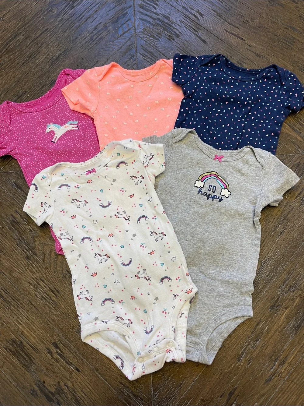 Carter's Baby Girls 5-Pack One-Piece Bodysuits - Pink, Coral, Navy, White, Gray